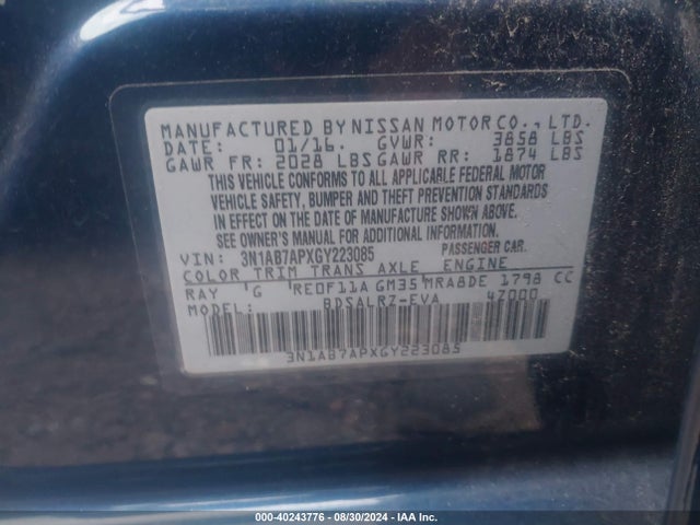 Nissan SENTRA SR 2016 3N1AB7APXGY223085 Image 9