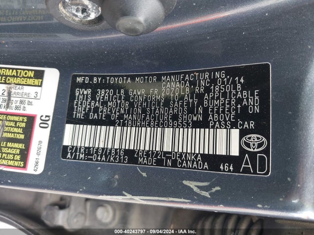 Toyota Corolla Le Plus 2014 2T1BURHE8EC099553 Image 9