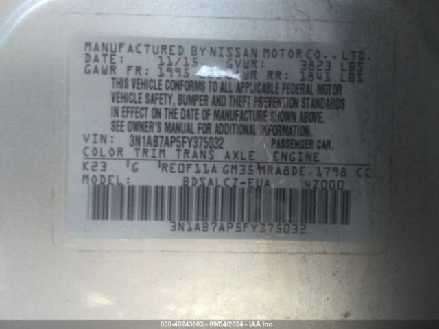 3N1AB7AP5FY375032 Nissan SENTRA S