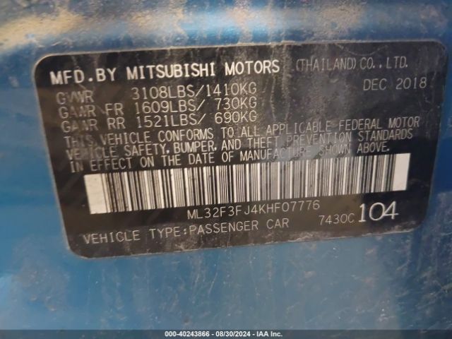 ML32F3FJ4KHF07776 Mitsubishi Mirage G4 Es