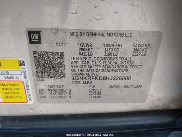 1GNKRFKD8HJ326000 Chevrolet Traverse Ls