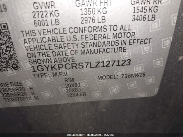 1GYKPCRS7LZ127123 Cadillac Xt6 Fwd Premium Luxury