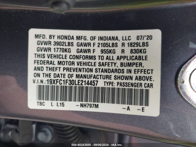 19XFC1F30LE214457 Honda CIVIC EX