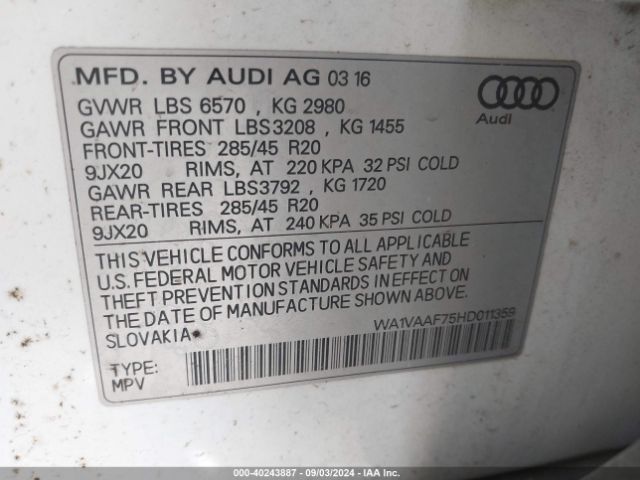 WA1VAAF75HD011359 Audi Q7 3.0t Premium