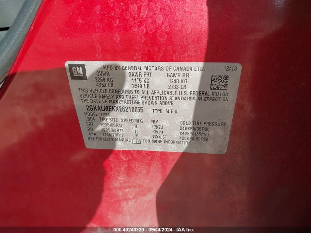 GMC Terrain Sle-1 2014 2GKALMEKXE6210055 Image 9