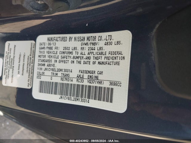 JN1CV6EL2EM130014 Infiniti Q60