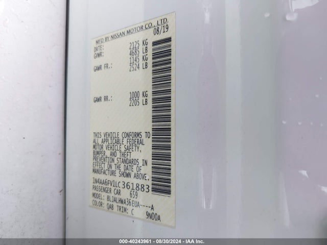 Nissan Maxima Platinum Xtronic Cvt 2020 1N4AA6FV1LC361883 Image 9