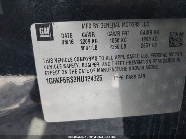 1G6KF5RS3HU134825 Cadillac Ct6 Premium Luxury