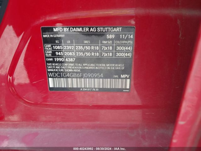 WDCTG4GB6FJ090954 Mercedes-Benz Gla 250 4matic