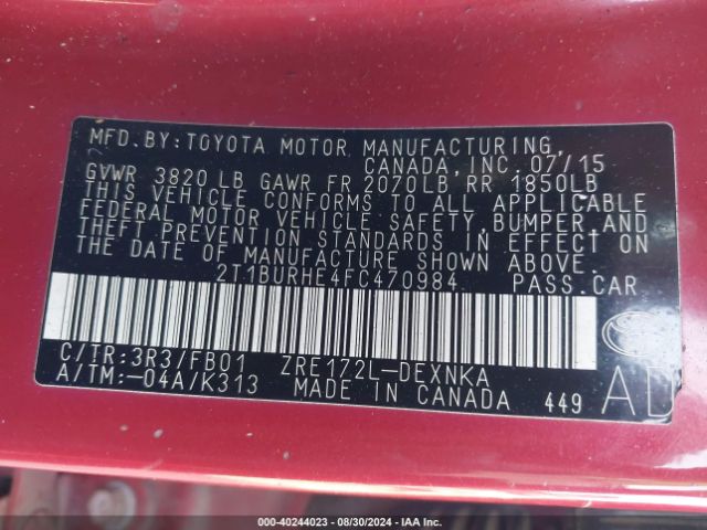 2T1BURHE4FC470984 Toyota COROLLA LE