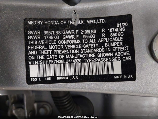 Honda Civic Lx 2020 SHHFK7H36LU414920 Image 9