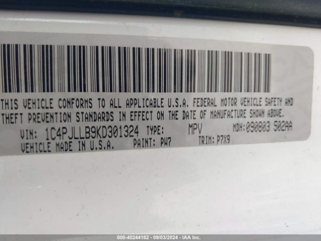 1C4PJLLB9KD301324 Jeep Cherokee Latitude Plus Fwd