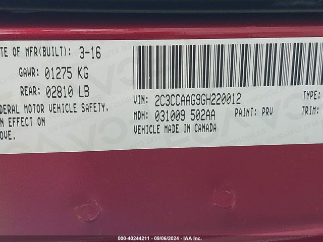 Chrysler 300 Anniversary Edition 2016 2C3CCAAG9GH220012 Image 9