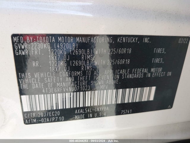 4T3E6RFV4NU071023 Toyota Rav4 Hybrid Xse
