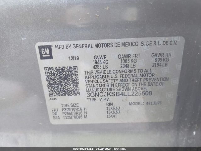 3GNCJKSB4LL225508 Chevrolet Trax Fwd Ls