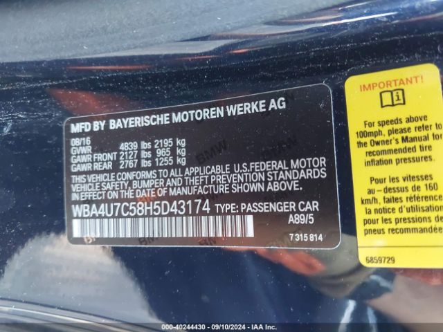 WBA4U7C58H5D43174 BMW 430I