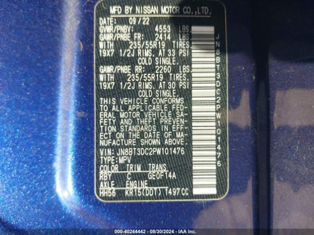 JN8BT3DC2PW101476 Nissan Rogue Platinum Fwd