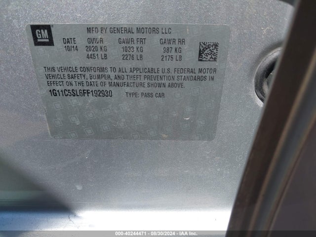 Chevrolet MALIBU 1LT 2015 1G11C5SL6FF192930 Image 9