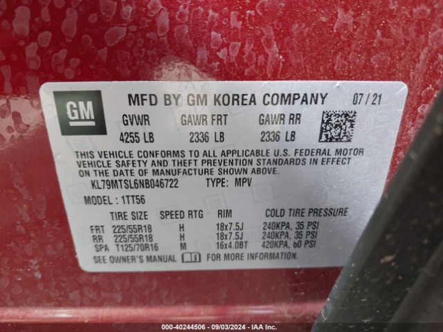 KL79MTSL6NB046722 Chevrolet Trailblazer Fwd Rs