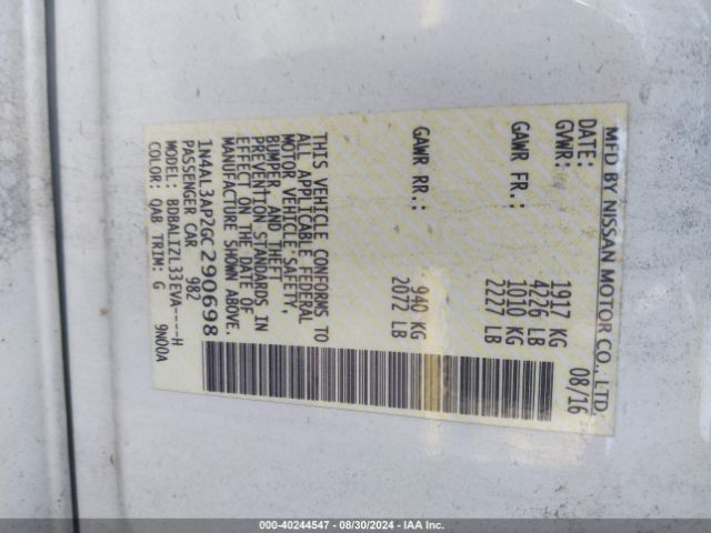 1N4AL3AP2GC290698 Nissan Altima 2.5 Sv