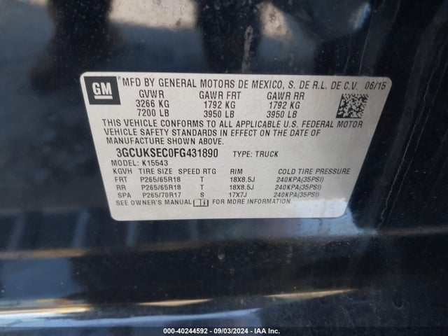 Chevrolet Silverado 1500 2lz 2015 3GCUKSEC0FG431890 Image 9