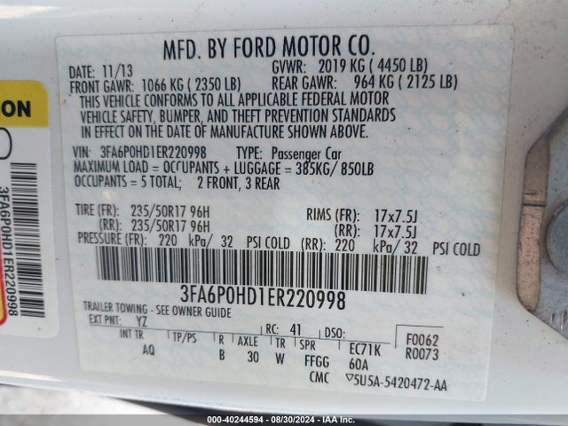 Ford FUSION SE 2014 3FA6P0HD1ER220998 Image 9