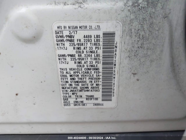 Nissan ROGUE SV 2017 JN8AT2MT5HW147083 Image 9