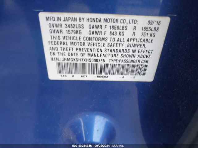 JHMGK5H7XHS000786 Honda FIT EX