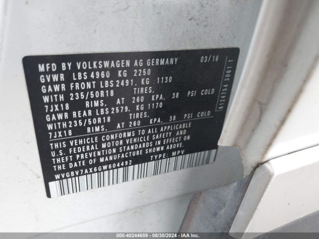WVGBV7AX6GW604492 Volkswagen TIGUAN SE