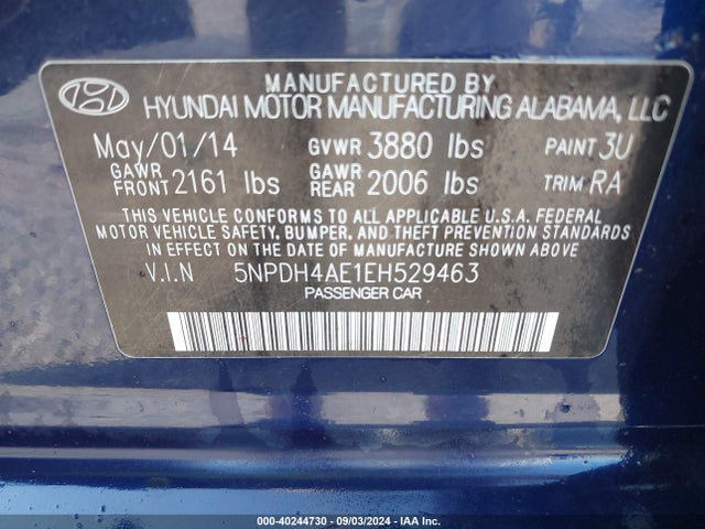 Hyundai ELANTRA SE 2014 5NPDH4AE1EH529463 Image 9
