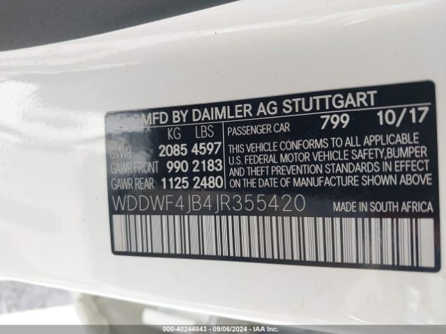 WDDWF4JB4JR355420 Mercedes-Benz C 300