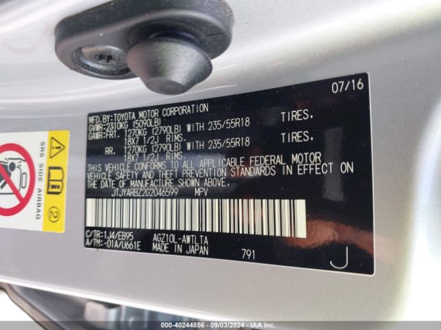 JTJYARBZ2G2046599 Lexus Nx 200t F Sport