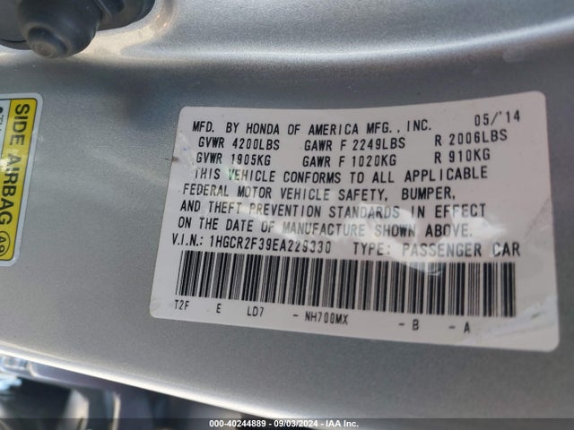 1HGCR2F39EA229330 Honda ACCORD LX