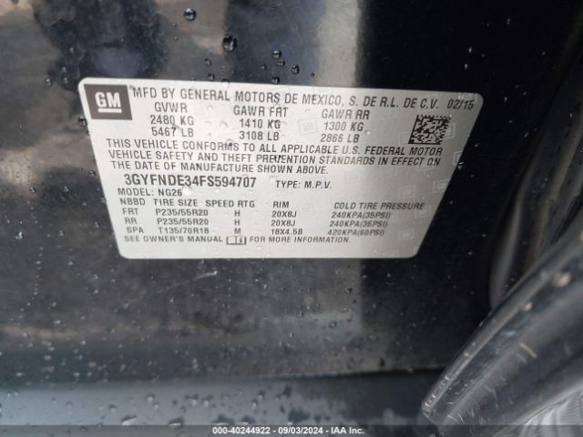 3GYFNDE34FS594707 Cadillac Srx Premium Collection