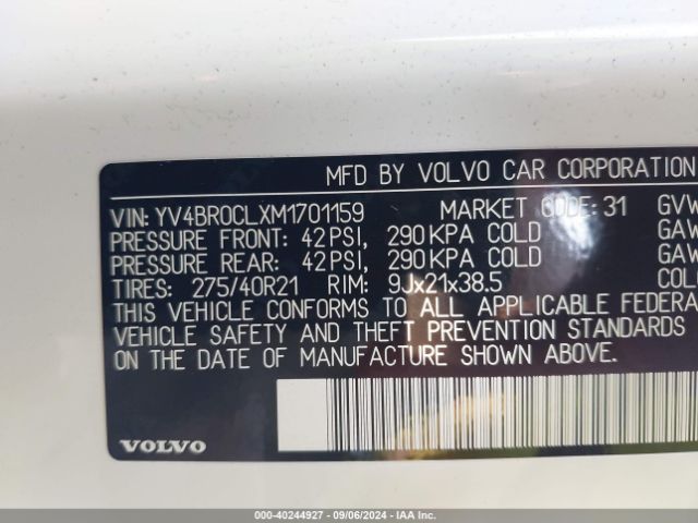 YV4BR0CLXM1701159 Volvo Xc90 Recharge Plug-in Hybrid T8 Inscription 7 Passenger