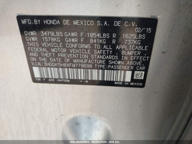 3HGGK5H8XFM778698 Honda Fit Ex/ex-l