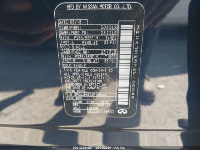 3PCAJ5M37KF105268 Infiniti Qx50 Essential