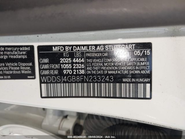 WDDSJ4GB8FN233243 Mercedes-Benz CLA 250 4MATIC
