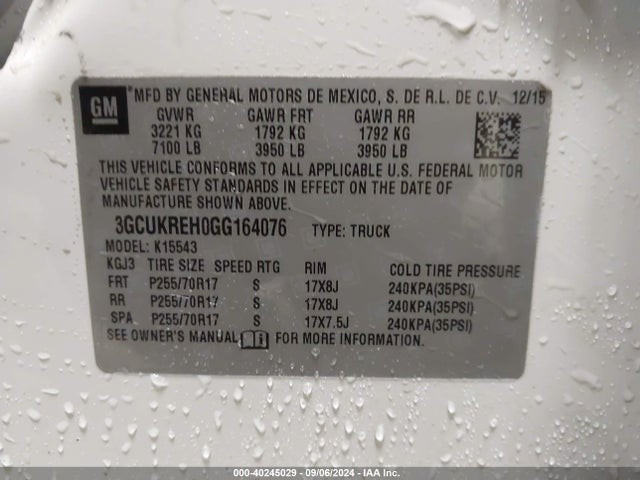 3GCUKREH0GG164076 Chevrolet Silverado 1500 1lt