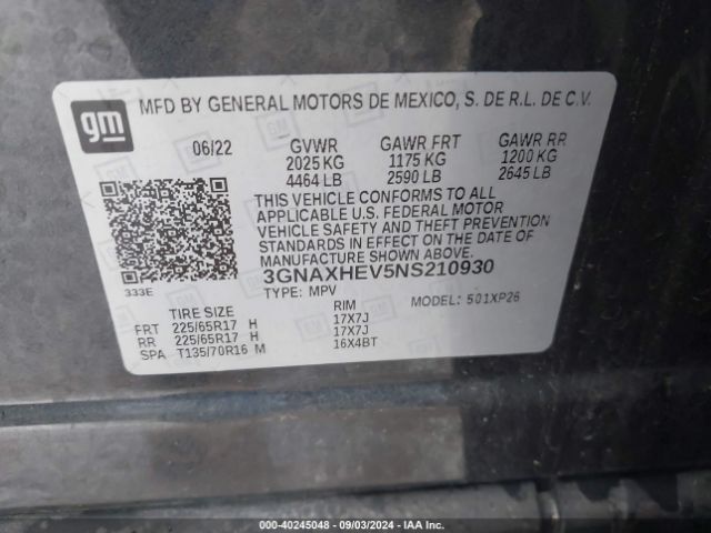 3GNAXHEV5NS210930 Chevrolet Equinox Fwd Ls