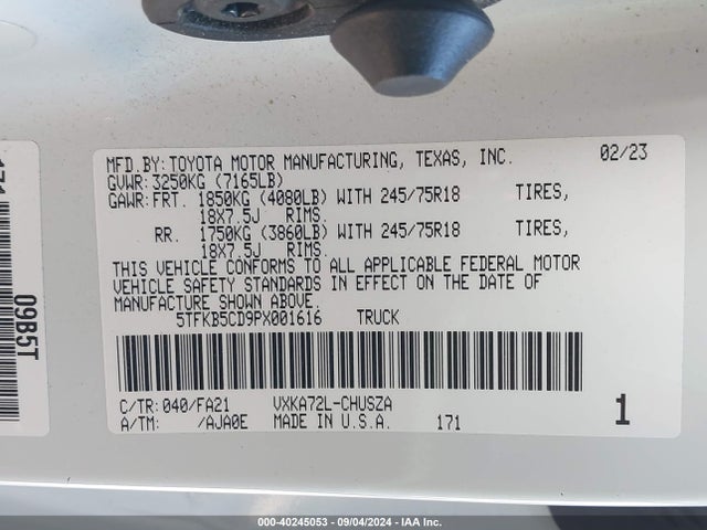Toyota Tundra Sr 2023 5TFKB5CD9PX001616 Image 9