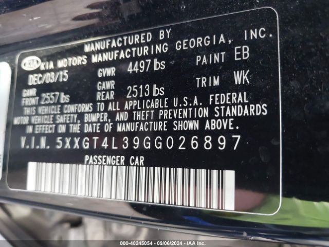 5XXGT4L39GG026897 KIA Optima Lx