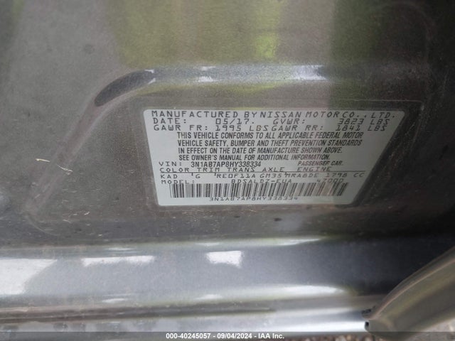 Nissan SENTRA SV 2017 3N1AB7AP8HY338334 Image 9