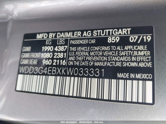 WDD3G4EBXKW033331 Mercedes-Benz A 220
