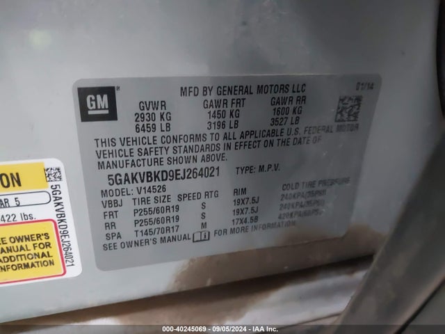 5GAKVBKD9EJ264021 Buick Enclave Leather