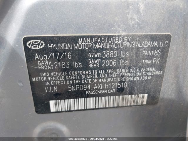5NPD94LAXHH121510 Hyundai Elantra Eco
