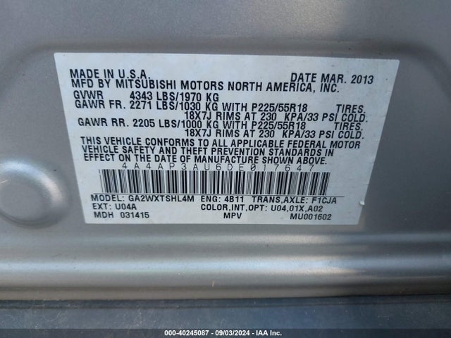 2013 MITSUBISHI OUTLANDER SPORT 4A4AP3AU6DE017647 Photo 8