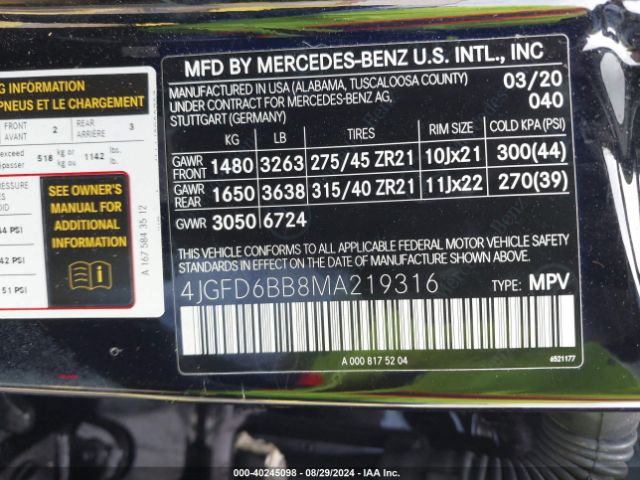 4JGFD6BB8MA219316 Mercedes-Benz Amg Gle 53 Coupe 4matic