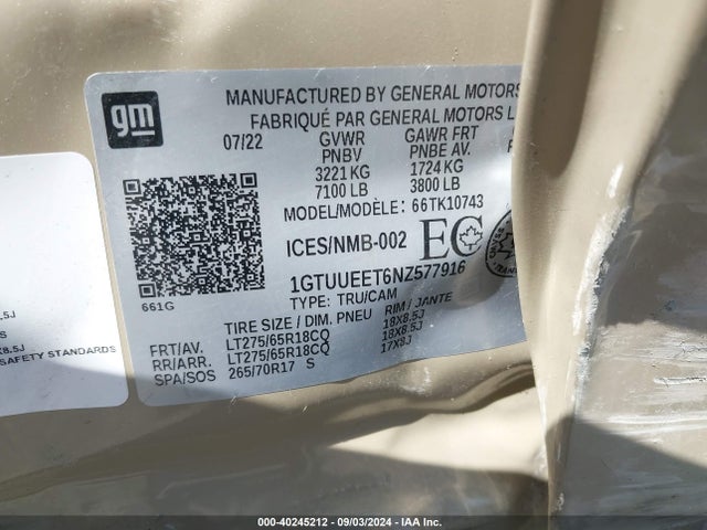1GTUUEET6NZ577916 GMC lm2