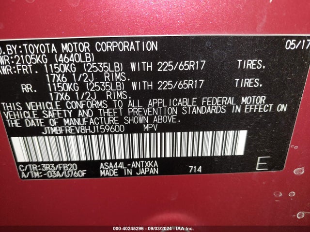 Toyota RAV4 LE 2017 JTMBFREV8HJ159600 Image 9